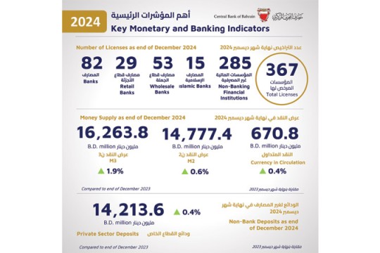 Loans extended by Bahrain banks increase 4.6% in 2024